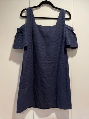 Jcrew NEW Navy Cold-Shoulder Textured mini dress cotton blend